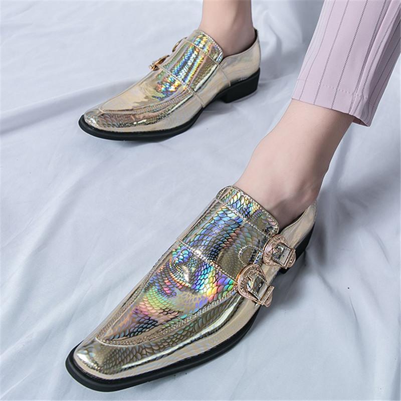 

Новая Мода Мужской Шарм Зеленый Золотой Острый Зеркальный Кожа Змеиной Кожи Мужская Нарядная Свадебная Выпускной Вечер Лоферы Обувь 39