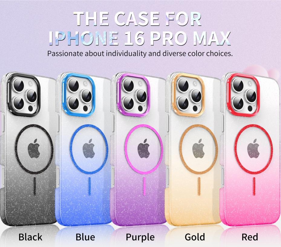 2025 Gradient gold diamond glitter Magnetic PC phone Case suitable for iPhone 16 Pro Max 15 14 Plus 13 12 Pro 11 shockproof protective Cover