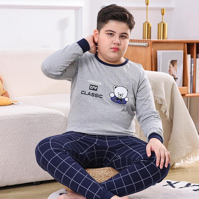 Teen Cotton Wool Pajama Set - Warm Autumn/Winter Underwear for Boys & Students