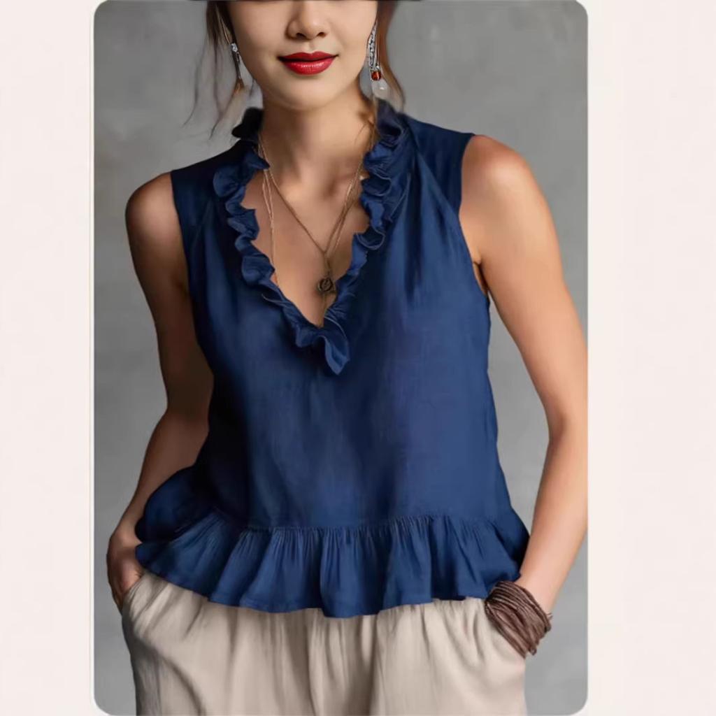 2026New Spring and Summer Sleeveless Ruffle Hem Women's Blouse