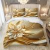 3pcs Golden Bedding Set Gilding Flowers 3D Printed Cozy Duvet Cover King Queen Twin Size Birthday Gift for Adult Bedroom Decor