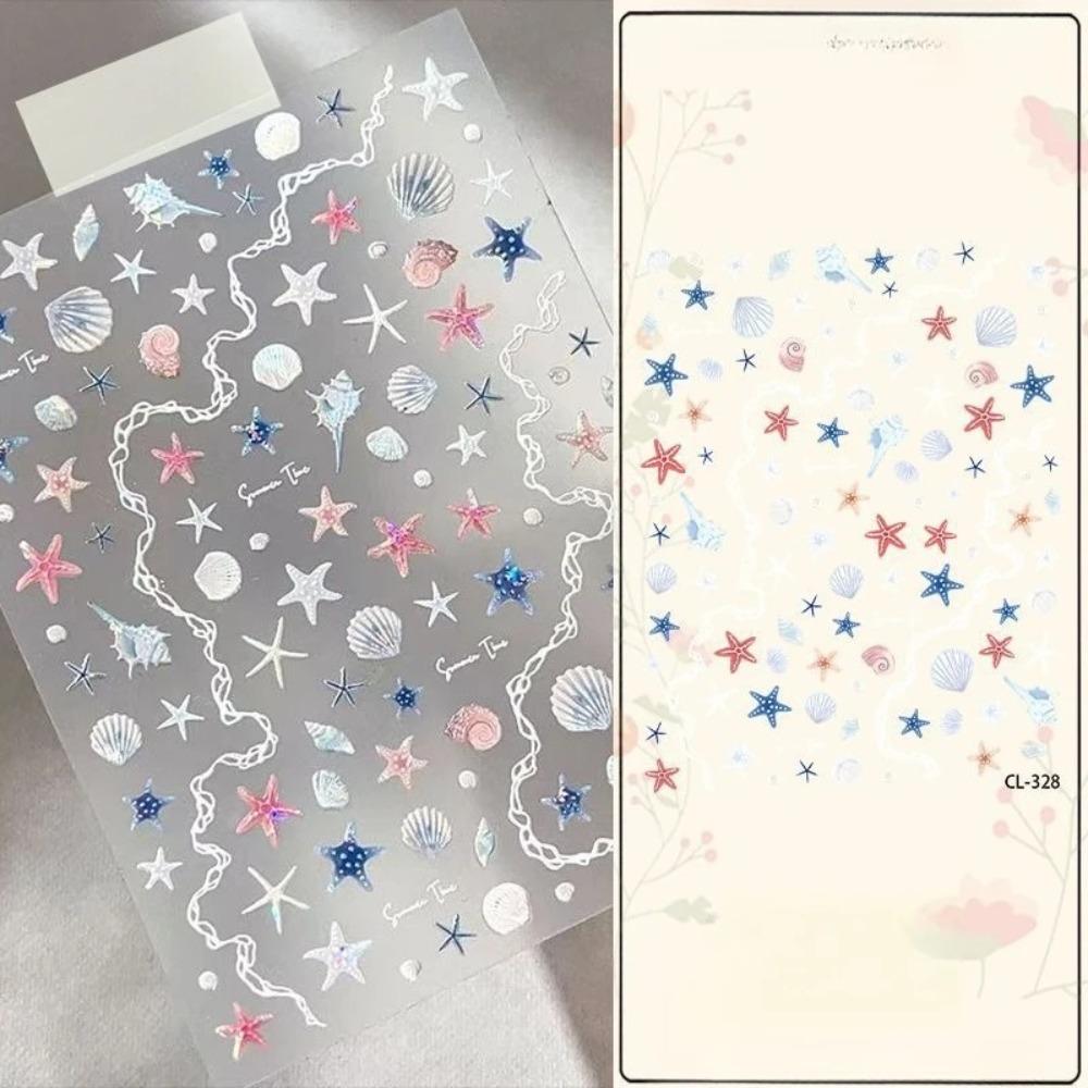 Colorful Shell Luster Starfish Scrapbook Journal Stickers 3D Embossed Cute Sea Star Decals for DIY Self-Adhesive Manicure Charms