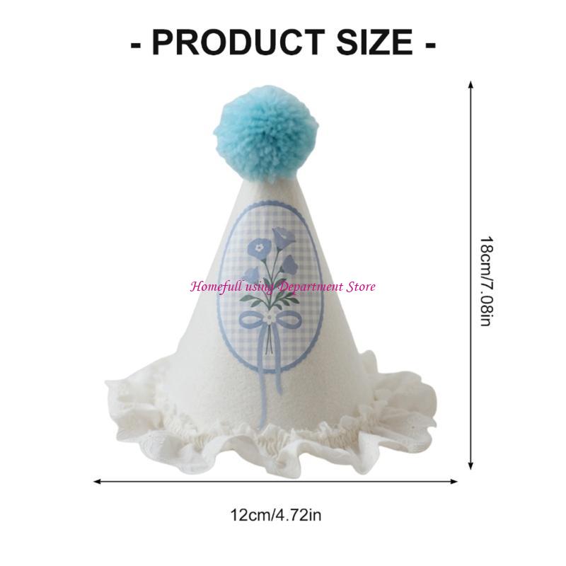 Fun Pompoms Celebration Hat Duckling/Flower Embroidery Elastic For Birthday Event Hat