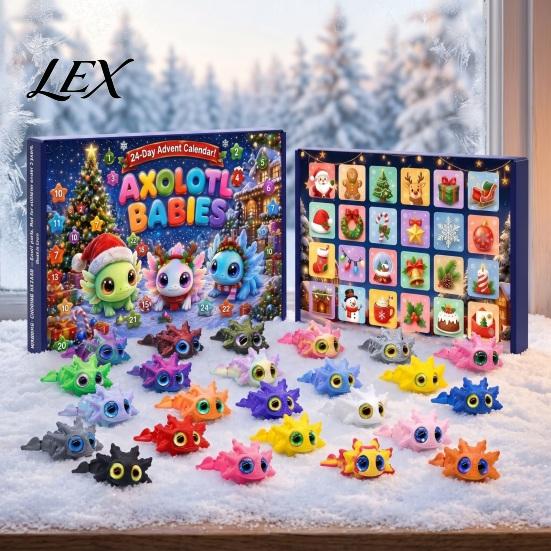 Holiday Boxes Axolotl Advent Calendar 2026, 3D Printed Jointed Flexible Toys, 24 Days Birthday Presents for Boys Girls Christmas Countdown with