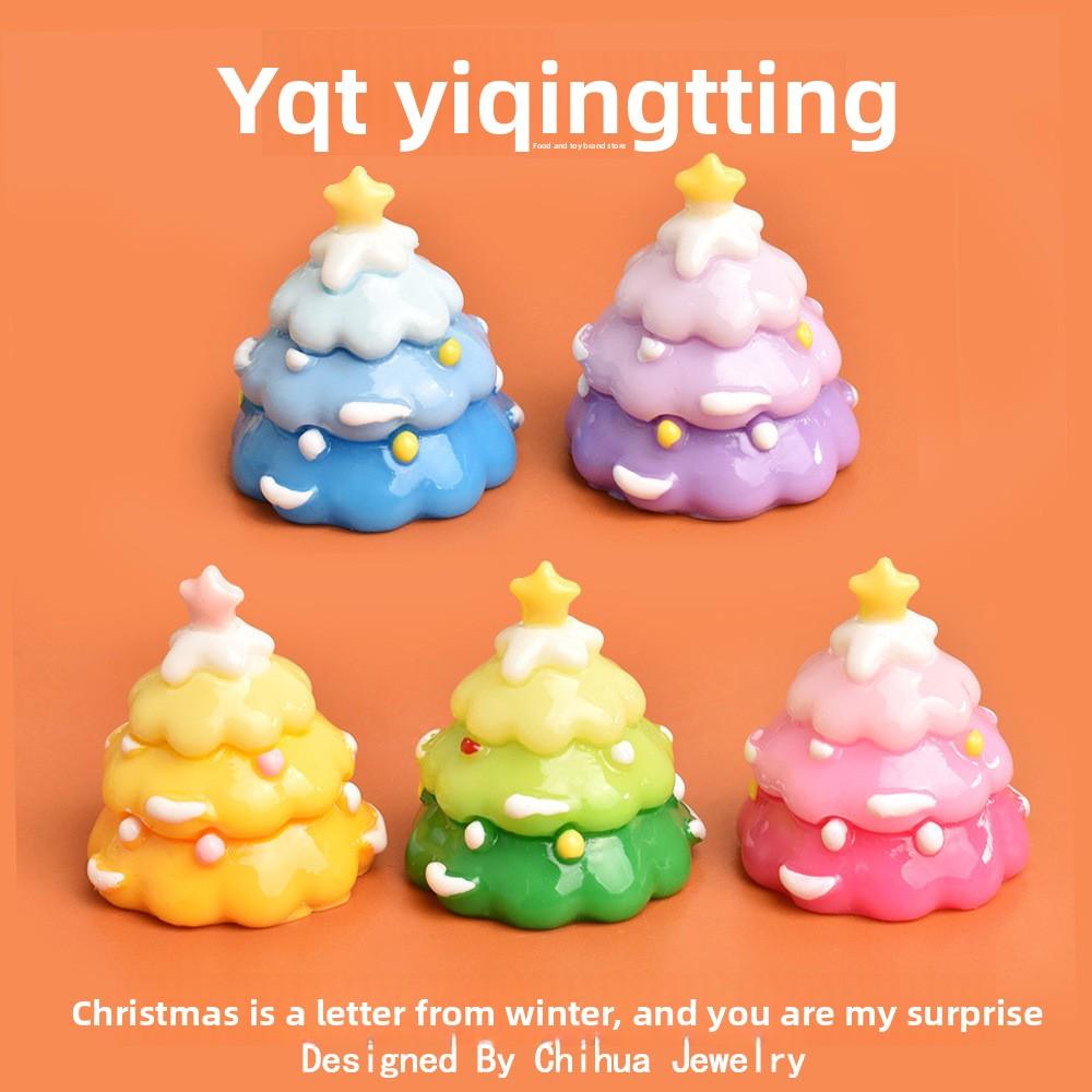 Mini Gradient Christmas Tree Cake Topper DIY Resin Decor for Holiday Scenes