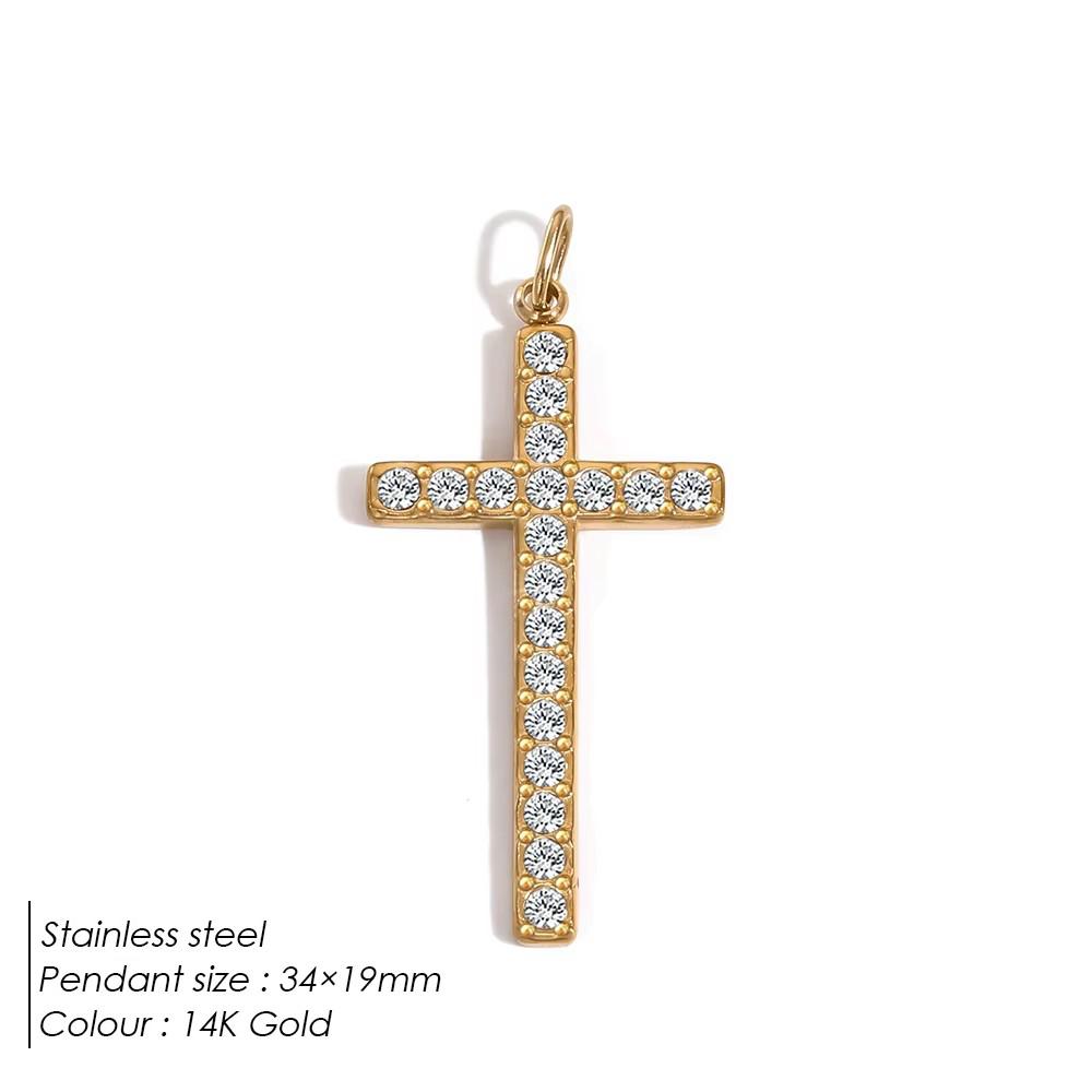 

Design Stainless Steel Inlaid zircon imitation pearl Golden Cross Charms Pendants For Necklace Diy charms for Zircon making