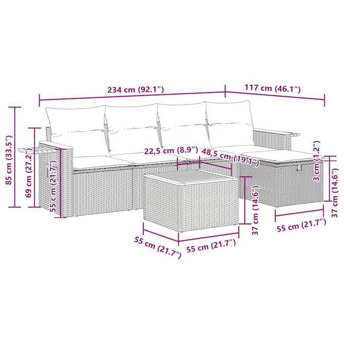 VidaXL Garden Lounge Set with Cushions 6 Pcs Beige Braided Resin 3325964