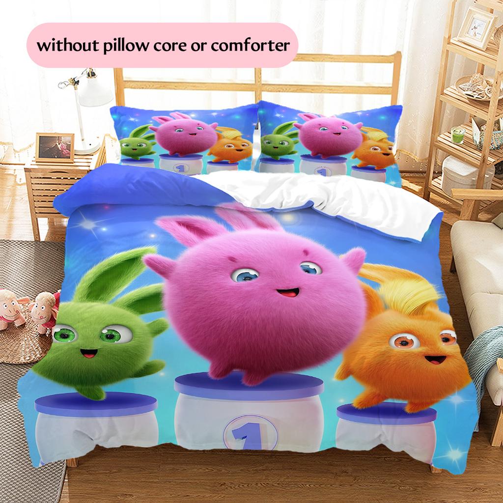 Happy Rabbit Pattern Bedding Quilt Set Home Decoration Gift (1 * Duvet Cover + 2 * Pillowcase Without Core)