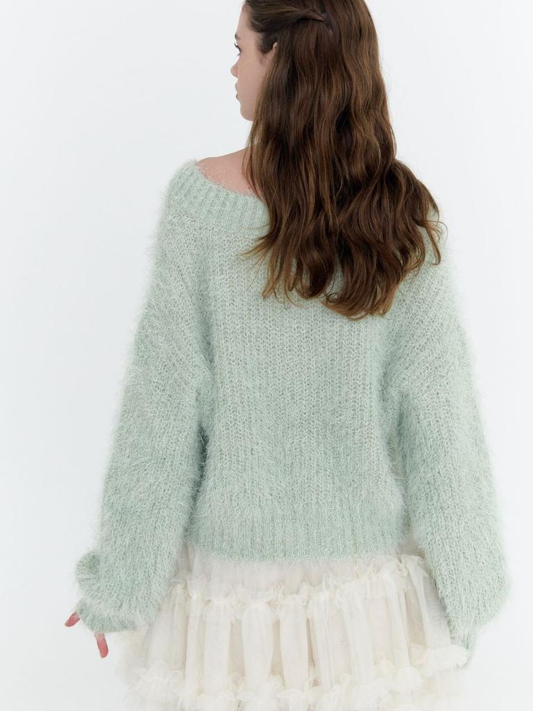 FABRICSEOUL V Neck Feather Knit