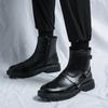 Men's round headed high top leather shoes Fashionable and versatile design styles party activities casual motorcycle men's boots