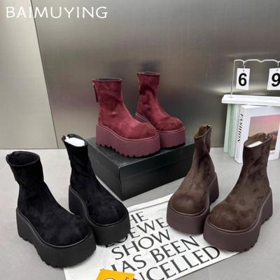 Platform Women Snow Ankle Boots Suede High Heels Shoes Woman 2025 Trend Winter Goth Punk Gladiator Motorcycle Botas De Mujer