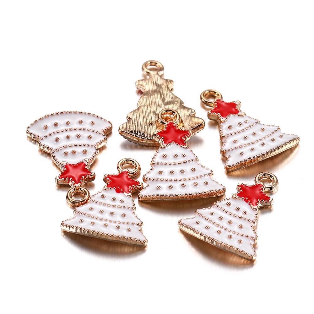 10Pcs Christmas Charms Pendants Enamel Bracelet Party Home Metal Craft Decoration Tree Hanging DIY Jewelry Making Accessories