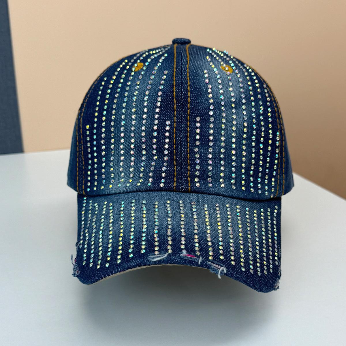 

Новая джинсовая хлопковая бейсболка, инкрустированная бриллиантами, женская летняя уличная солнцезащитная кепка, повседневная кепка, которую можно носить в любое время года Adjustable