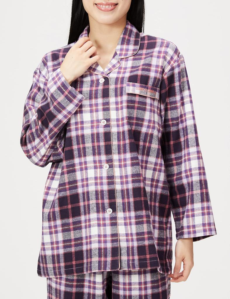 Gunze CI Comme CA Cotton Long Sleeve Viyella Brushed Size M Women's 100% Loungewear, Pants, Yarn-Dyed Fabric, Purple,