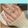 Elegant Pink Heart Cat Eye Stone Zirconia Double Layer Adjustable Ring For Women