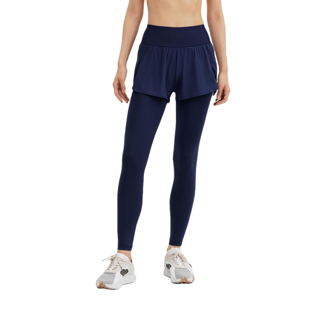 DECATHLON DOMYOS Comfortable Breathable Elasticated Fake Two Sports Pants Women's Navy Blue