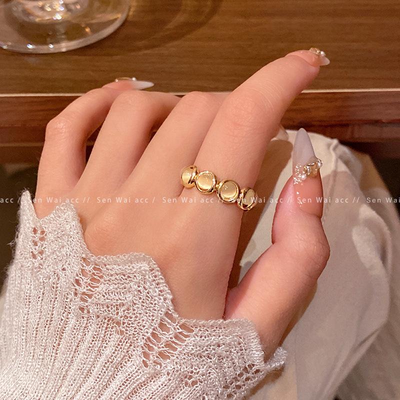 Light luxury opal open ring women's retro Hong Kong style adjustable ring new jewelry