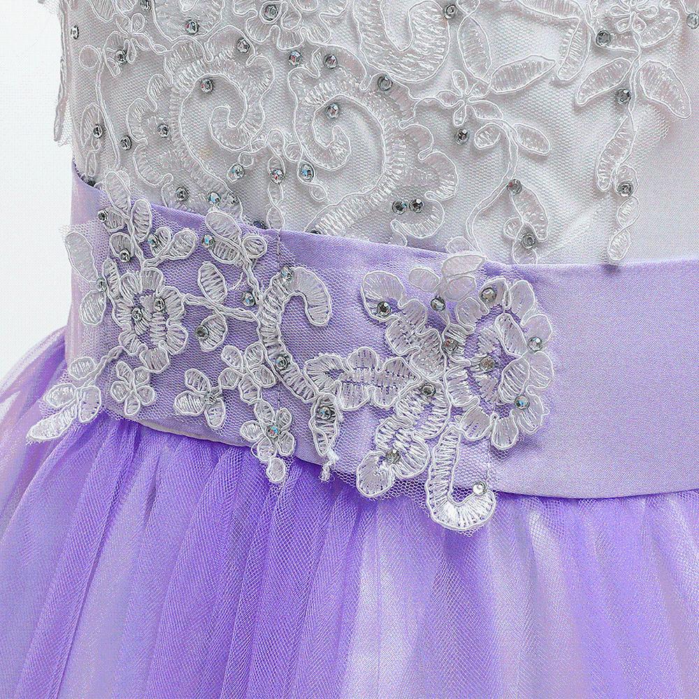 Girls' Lace Beaded Princess Evening Gown with Train