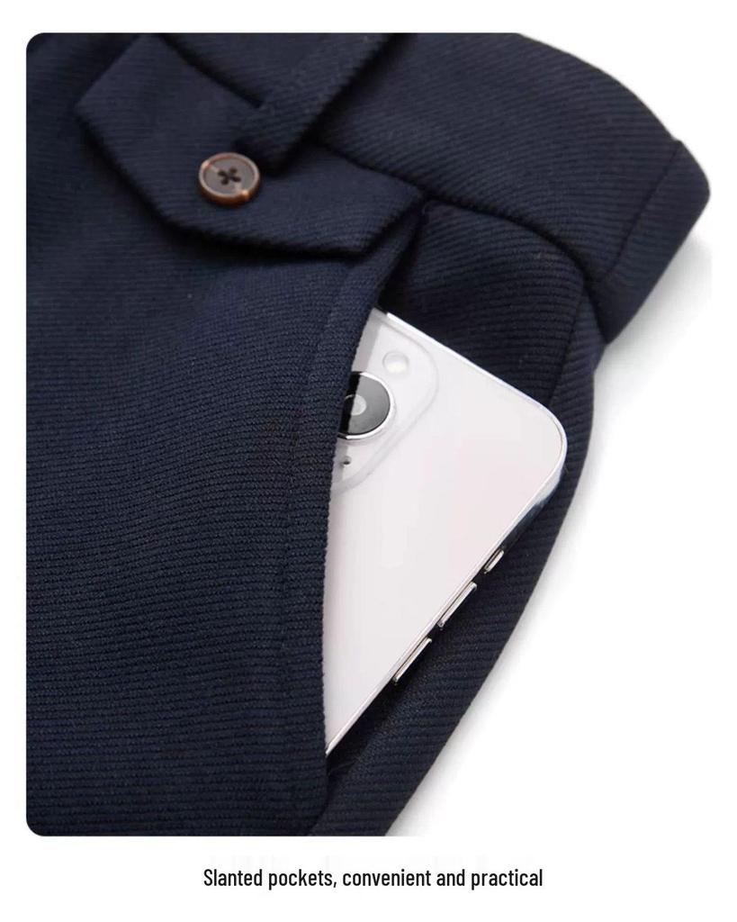 Women's 2025 Winter Dark Blue Wool Wide-Leg Cropped Pants with Plus Velvet.