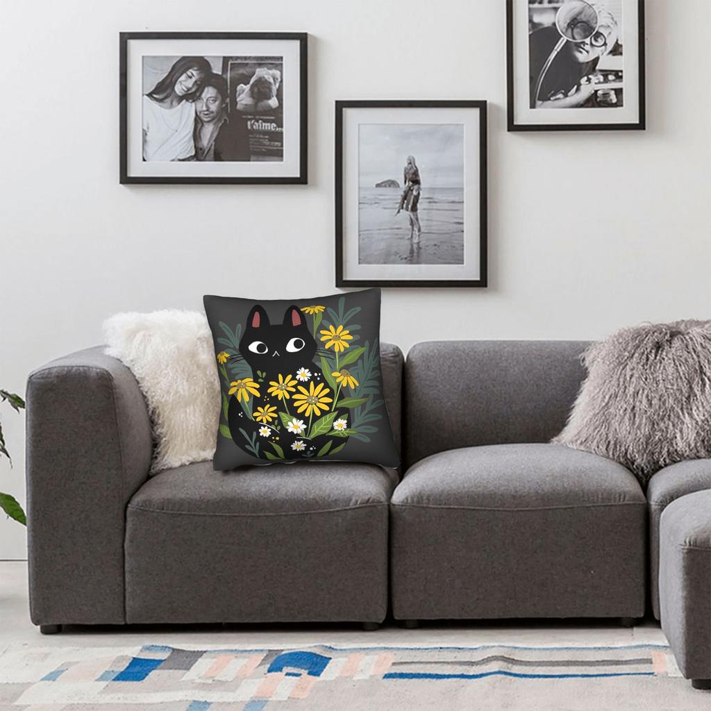 Black Cat Pillow Cover Floral Novelty Pillow Case For Couch Sofa Bedroom Design Pillowcases Birthday Present