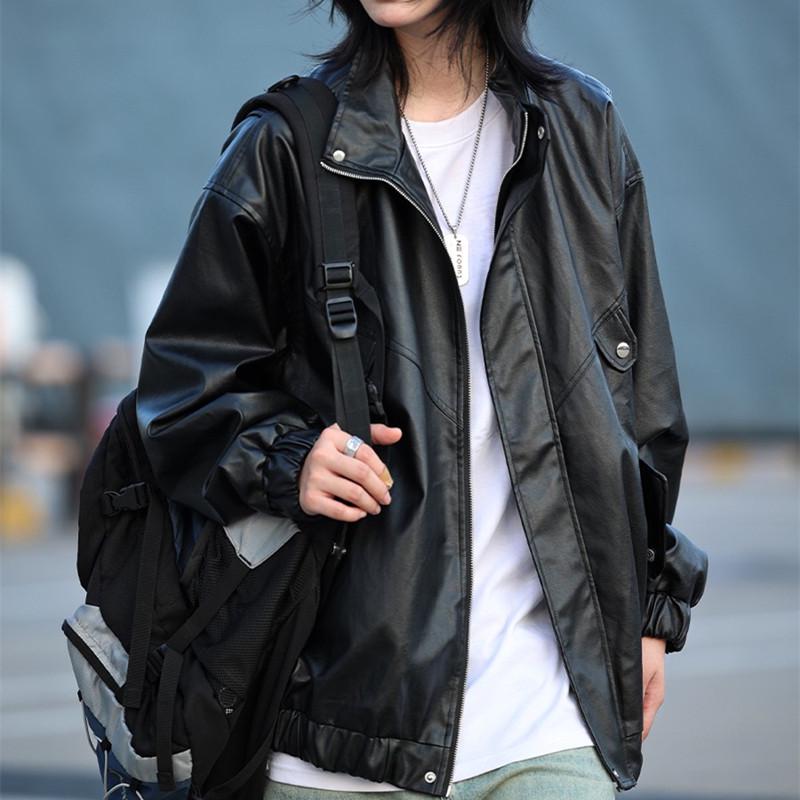 2025 Unisex Retro High Street Leather Jacket: Stand-up Collar, Versatile, Casual, Rebelliously Stylish for Spring and Autumn.