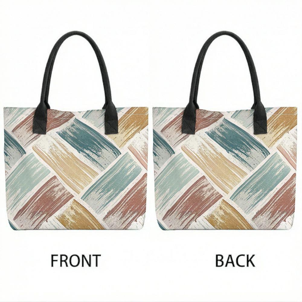  Abstract Print Canvas Tote Bag for Daily Use Large Capacity Fashion Casual Shoulder Handbag