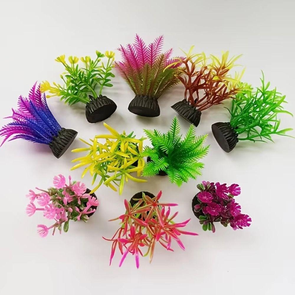 Plastic Artificial Aquarium Plant Low Grass Height Range 4-8cm Simulation Water Weeds Ornament Mini Aquarium Decoration