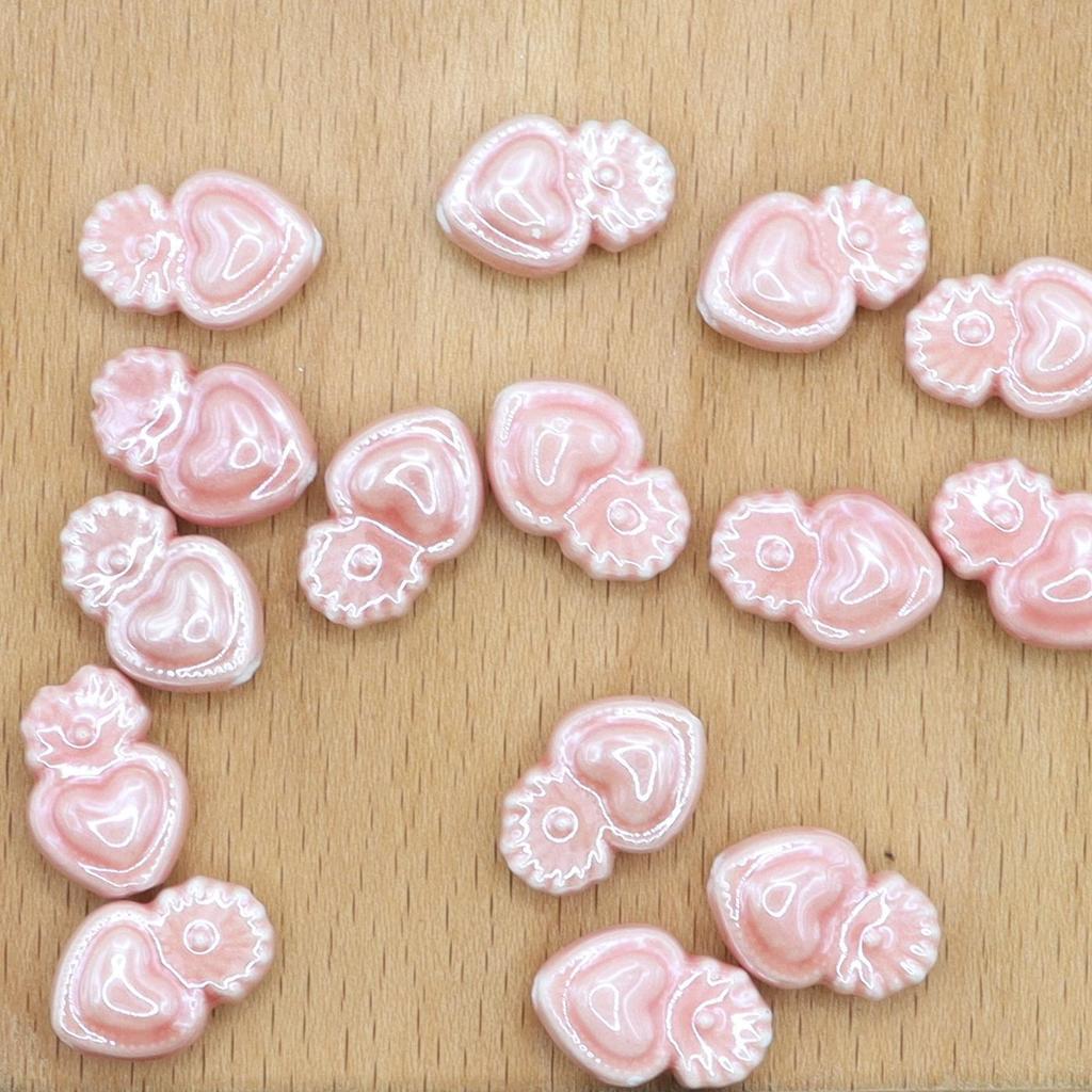 Glazed Ceramic Heart Beads with Vertical Holes for DIY Jewelry and Crafts
