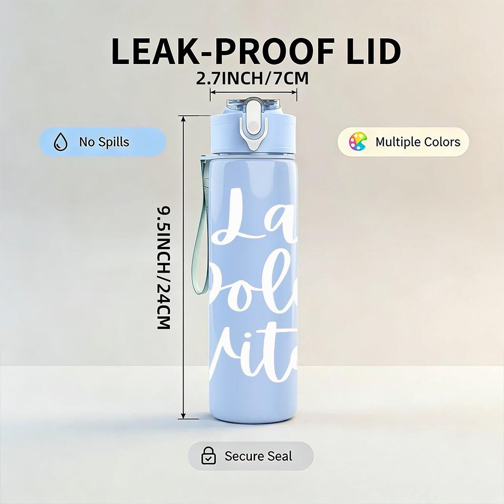 1PC La Dolce Vita Soft Text Pattern 750ml Color Plastic Sports Water Bottle Leakproof Flip Straw Lid Suitable for Sports Office Home Use