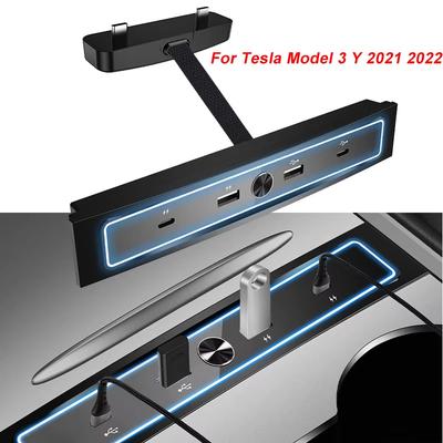 For Tesla Model 3 Y 2021-2022 27W Quick Charger USB Splitter Hub Intelligent Docking Station Powered Extension Fast Charging