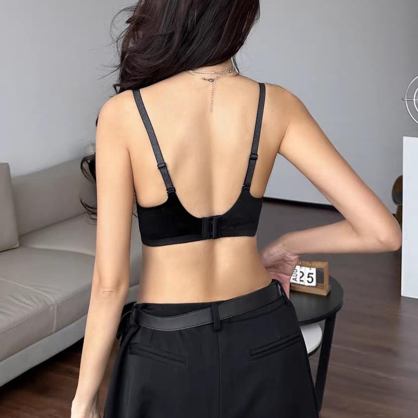 Glitter Strap Deep V Seamless Thin Wireless Bra, Push-Up Side Gathering Lift Bra for Small Bust Women