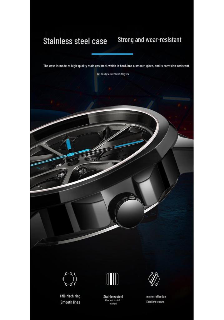 SVJ Men's Double Wheel Hub Watch with 3D Hollow Design and Brake Caliper Style