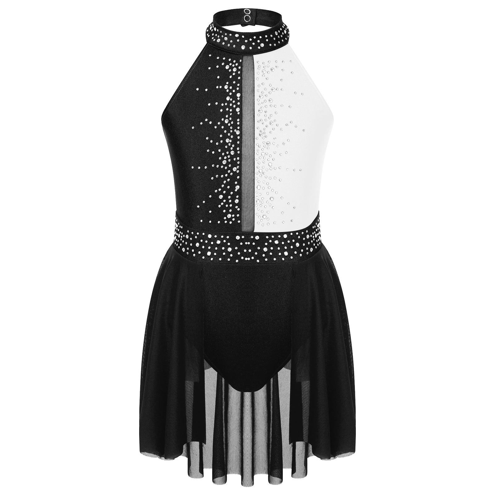 Bambine Abito da Pattinaggio Decorato con Strass Lucenti Abbigliamento da Danza Senza Maniche Danza Lirica Body Ginnastica 15-16 Years