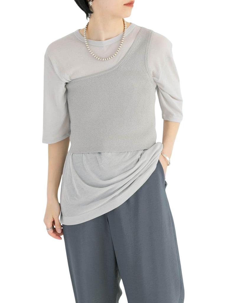 Urban Research Dry Twist Sheer Made in Ice Free Size Women's T-Shirt, Japan, UR45-21T018, Gray,