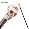 White Resin Red Flower Skull Head Walking Cane Fashion Decorative Steel Stick Gentleman Elegant Cosplay Cane Knob Crosier 94cm