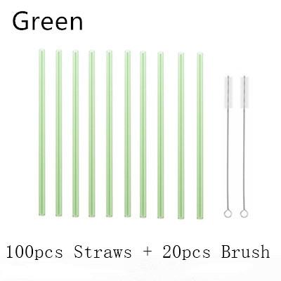 100Pcs Reusable Drinking Glass Straws 18cmx8 mm For Smoothies, Tea, Juice --10 Pack With 20Pcs Cleaning Brushs