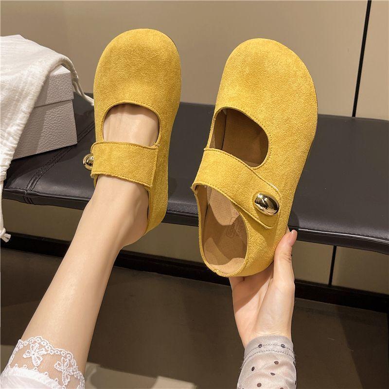 Fashion Retro Round Head Flat Bottom Shallow Mouth Single Shoes Women's Spring and Summer New Versatile Mary Jane Shoes