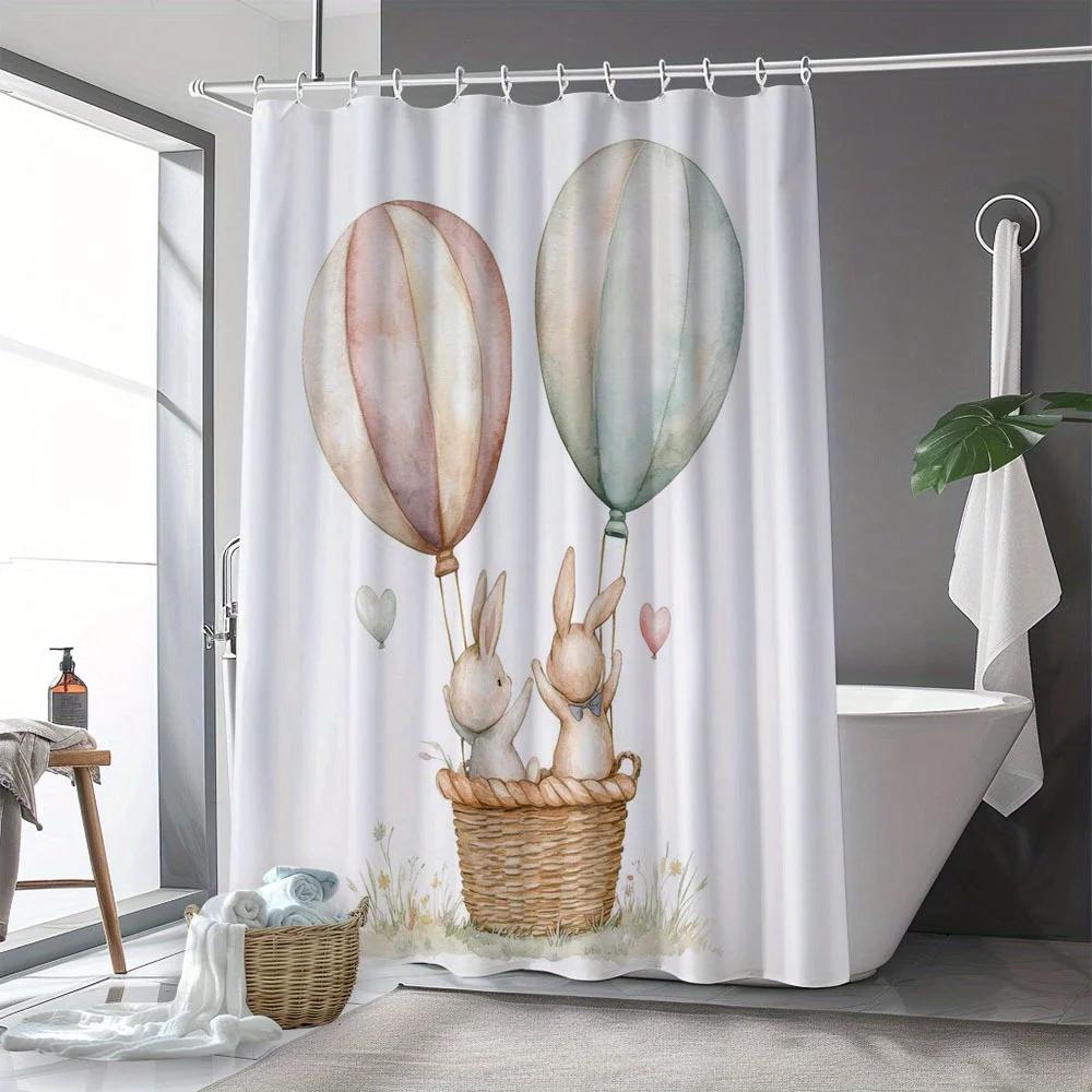 

Easter Bunny Shower Curtain - Rabbit, Egg, Chick, Truck, Cat Print, Polyester Bath Decor W60H190(CM)-1 Pcs