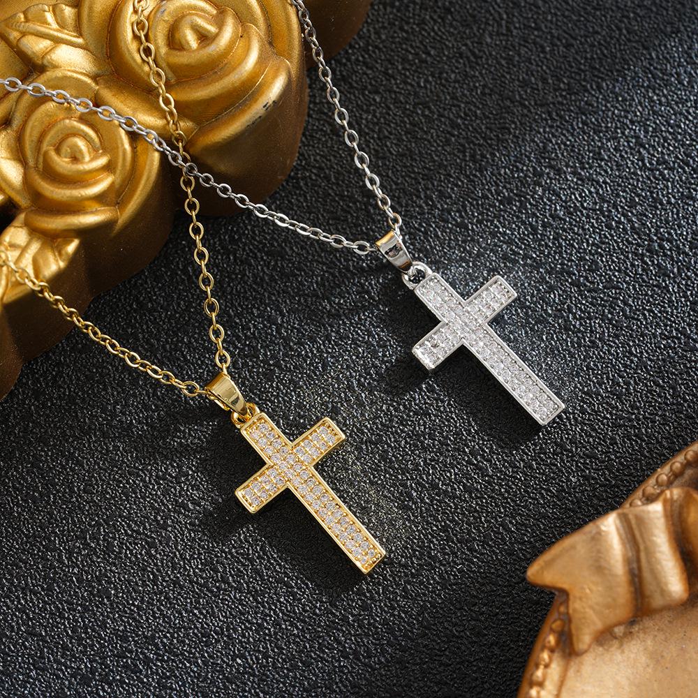 Elegant Titanium Steel Zircon Cross Pendant for Women - Durable, Non-Fading Jewelry