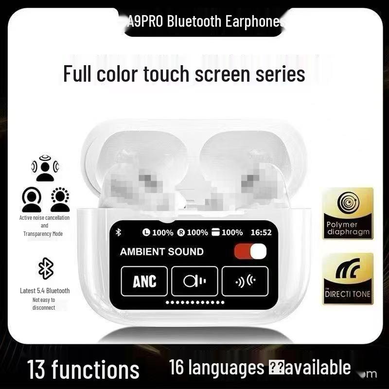 Huaqiangbei A9 Pro Bluetooth ANC+ENC Earphones with LCD Touchscreen and Smart Color Display