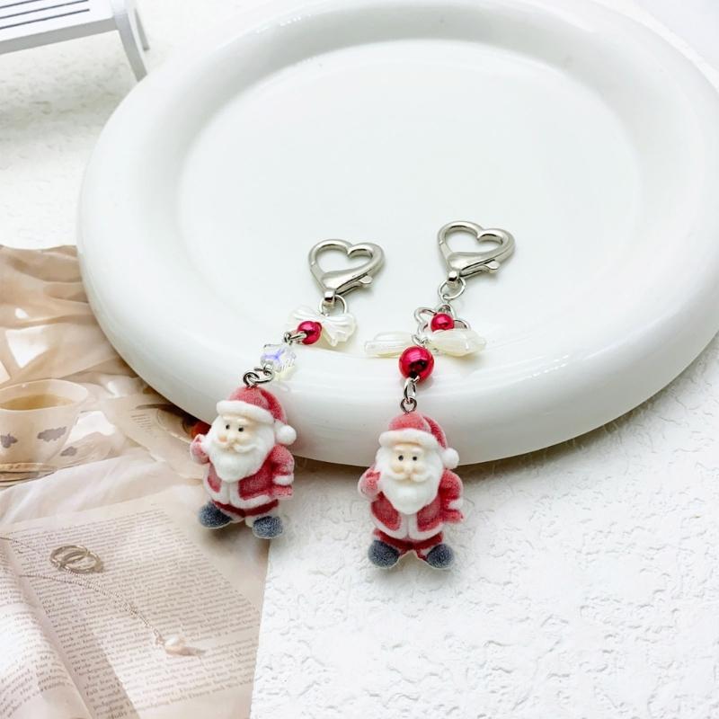 Flocking Santa Clauses Christmas Keychain Star Bowknot Pendant Portable Stocking Stuffers for Kids and Adults Daily Use