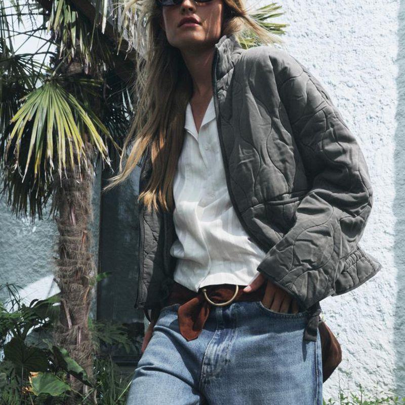 Autumn and Winter New Women Daily Versatile Loose Tencel Cotton Washed Cotton-padded Jacket Outerwear 4088052 4088242