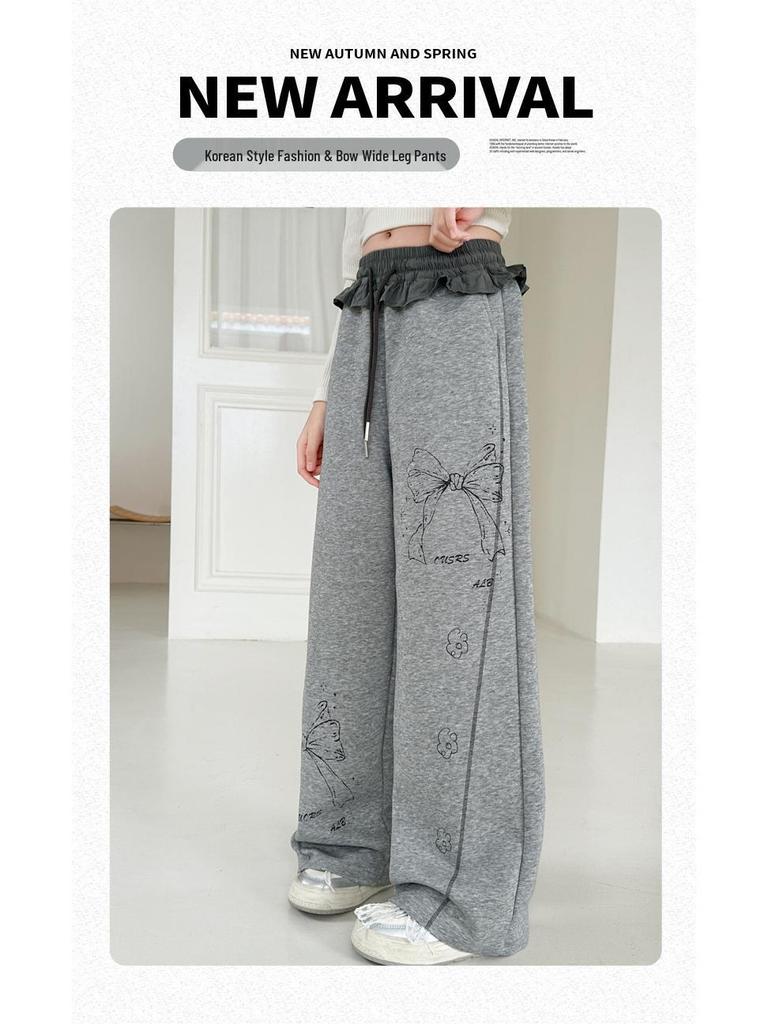 Women's Autumn 2025 Color Block Bow Casual Wide Leg Pants