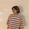 Summer Women's Colorful Stripes Casual Loose Short Sleeve Female T-shirt Y2k Tops Tees Women 90s T-shirts Harajuku Women T Shirt