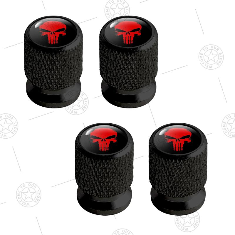4pcs Skull Logo Car Wheel Tire Valve Caps Air Stem Aluminum Accessories For Jeep Wrangler Gladiator Renegade Ford F-150 Ranger LVCZN1