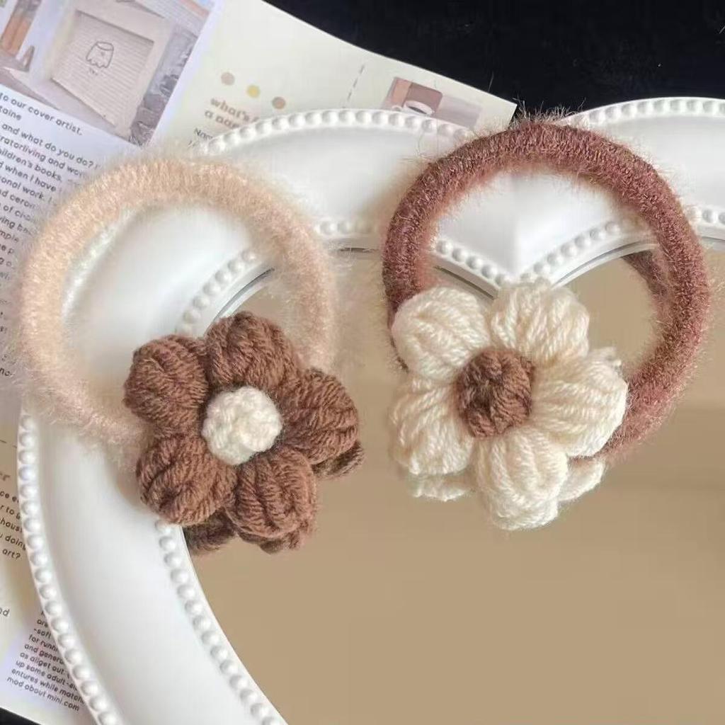 Damen Herbst Winter Häkelblume Haargummi & Stirnband - Süßes Plüsch Haaraccessoire