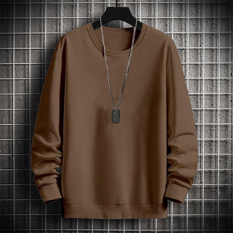 Men's Autumn And Winter Trendy Simple Solid Color Round Neck Loose Casual Long Sleeved Shirt