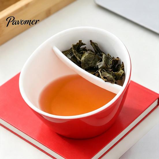 Lose Blatt Tee-Infuser Tasse Keramik Neigbare Teetasse mit Infuser, Integrierter Sieb Tragbarer Brühbecher, Isolierte Tasse für 350ml Fassungsvermögen,