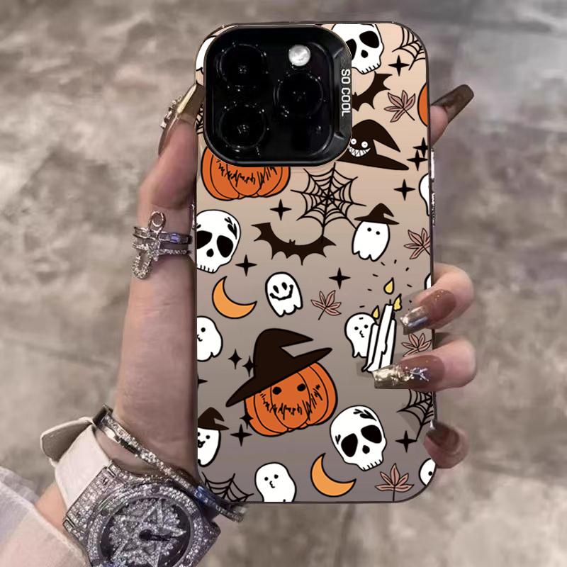 

Halloween Pumpkin Ghost Electroplate Silver IMD Phone Case For iPhone 17 Pro Max 16 15 14 13 12 11 16E 7 8 Plus X XS XR Cover iPhone 16 Pro