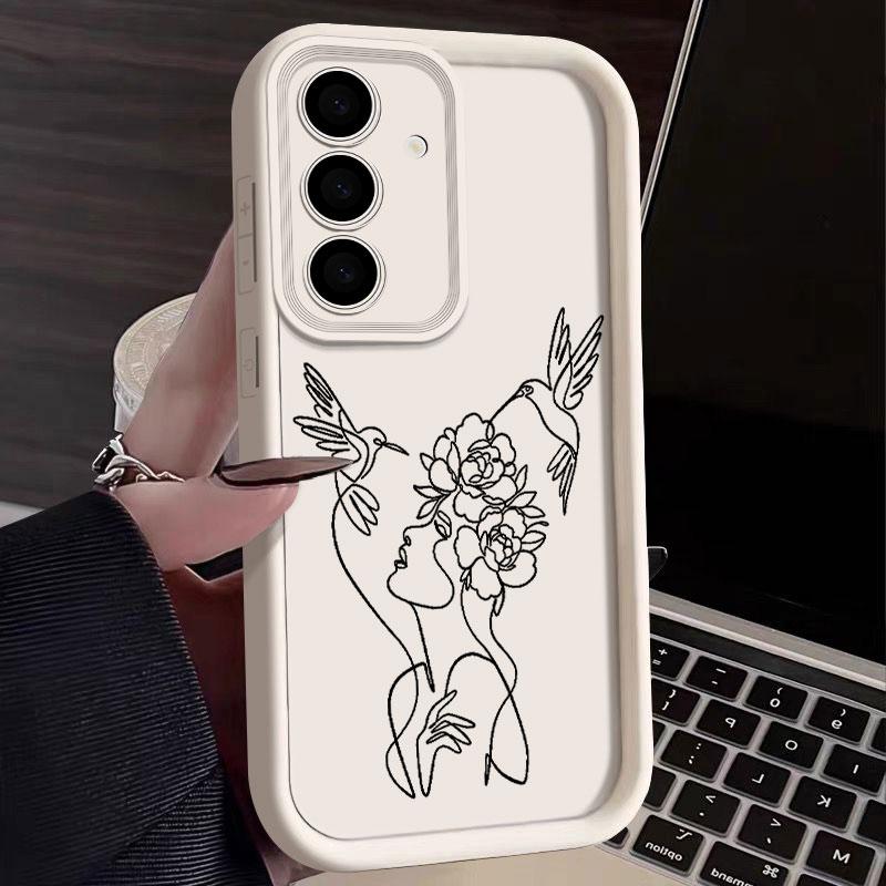Phone Case For Samsung S26 S25 S24 S23 S21 S20 Ultra Animal Woman Girl Face Line Funda For Galaxy S25 S24 FE S26 Plus Soft Cover